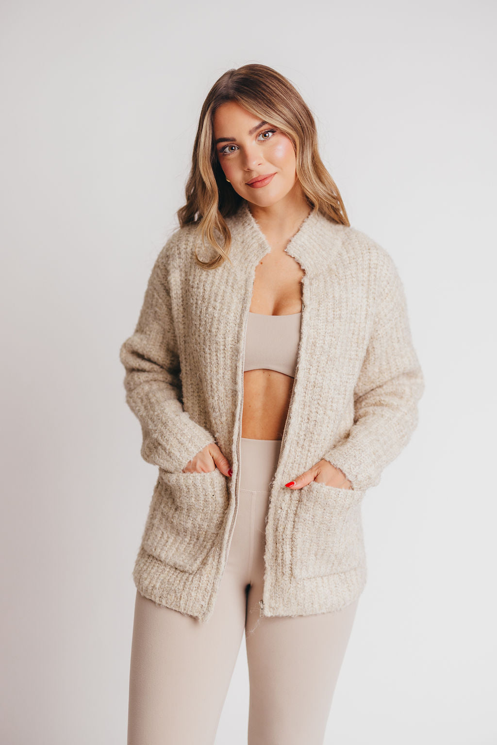 Raining on Sunday Wool-Blend Sweater Jacket in Oat
