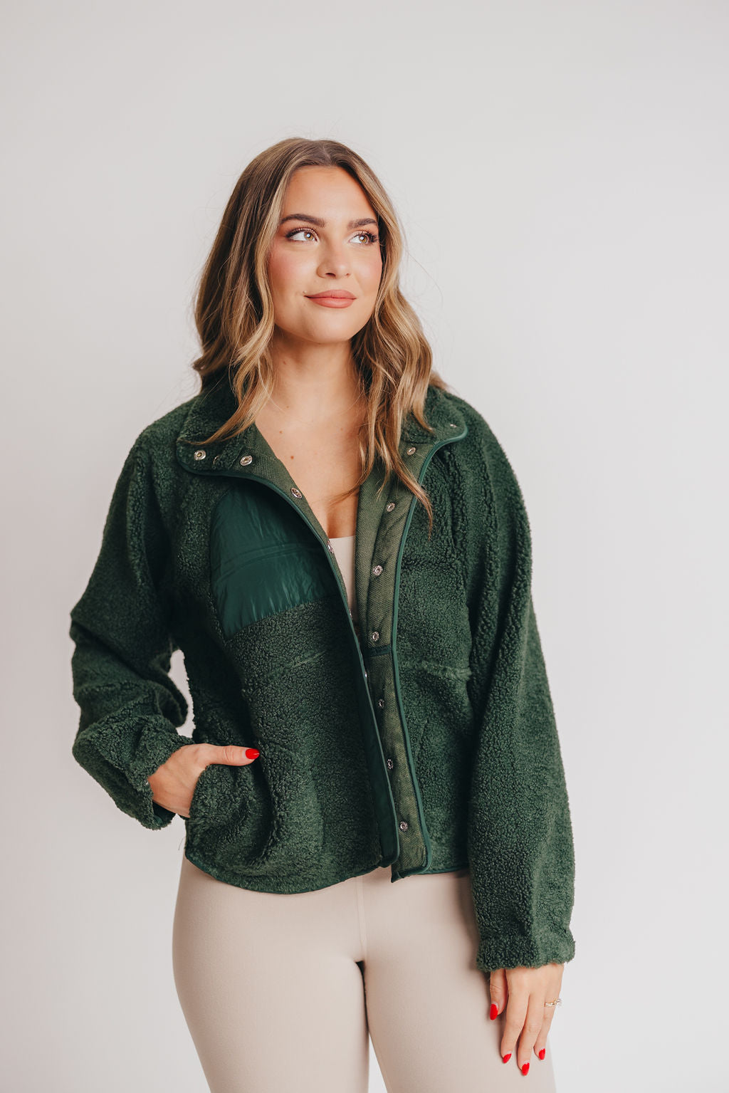 Leo Solid Snap Button Fleece Jacket in Hunter Green *Inclusive Sizing*