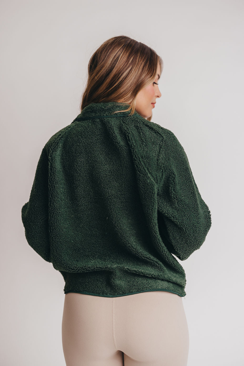 Leo Solid Snap Button Fleece Jacket in Hunter Green *Inclusive Sizing*