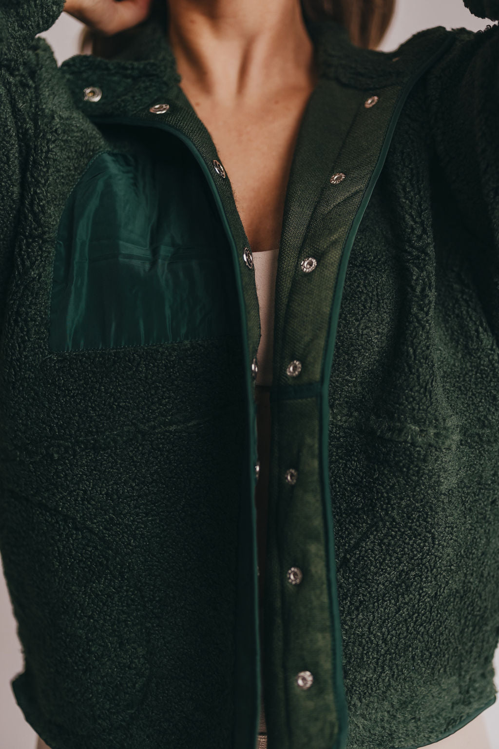 Leo Solid Snap Button Fleece Jacket in Hunter Green *Inclusive Sizing*