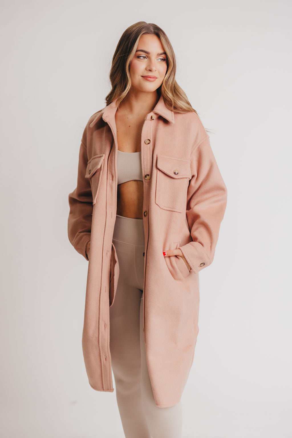 Paramore Cozy Oversized Long Shacket in Dusty Rose