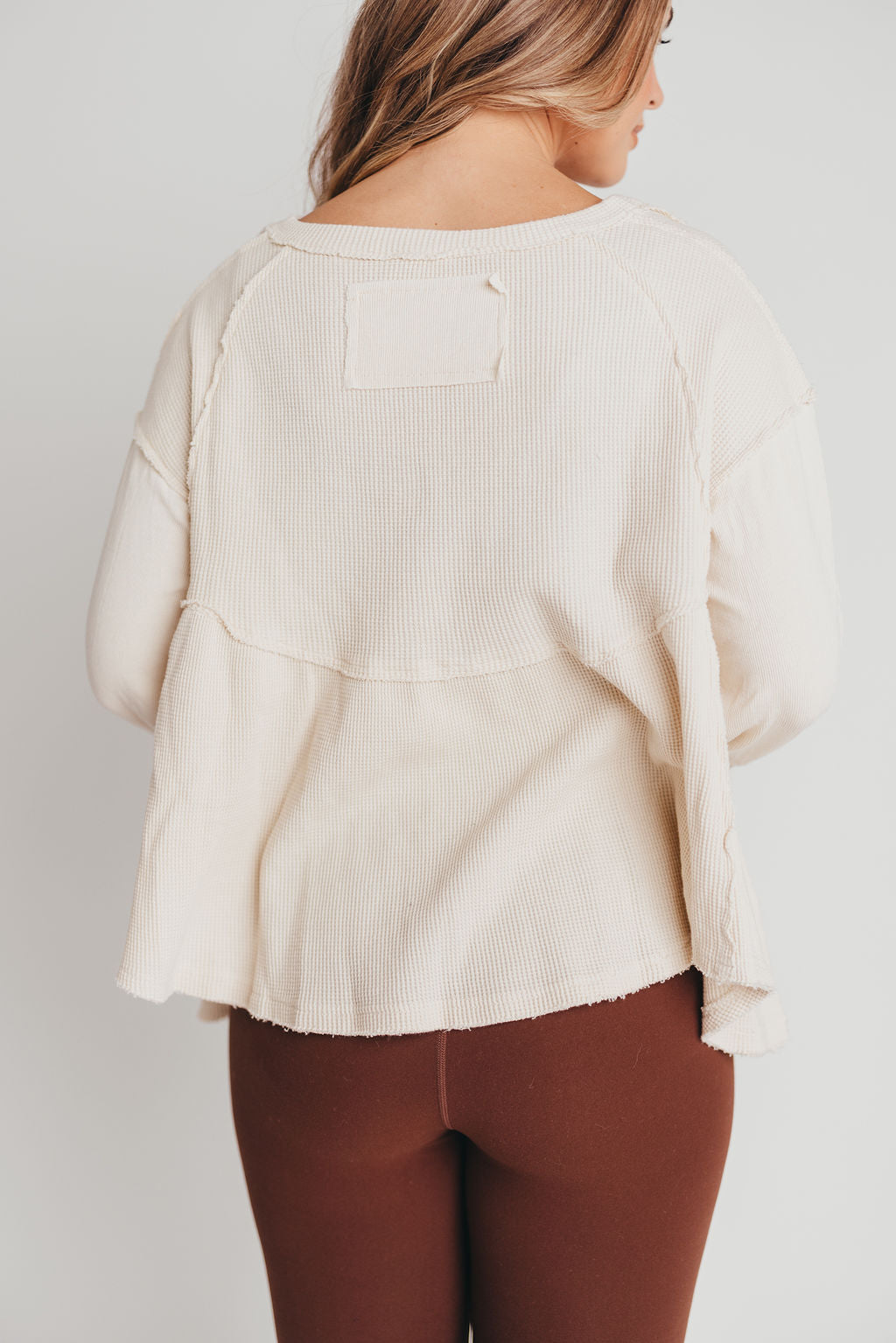 Connie Long Sleeve Henley Waffle-Knit Shirt in Cream