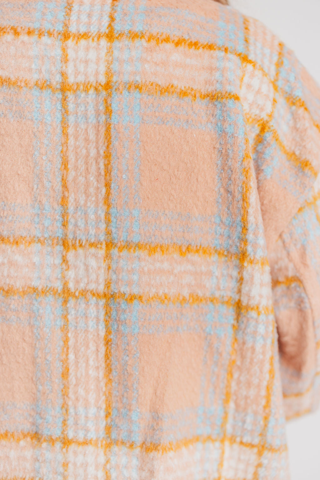 Mable Long Shirt Jacket in Peach Plaid