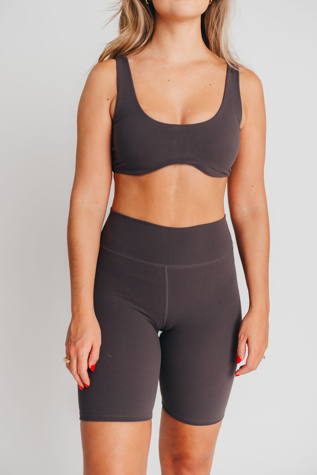 Worth the Label High-Waisted Brushed Biker Shorts in Charcoal