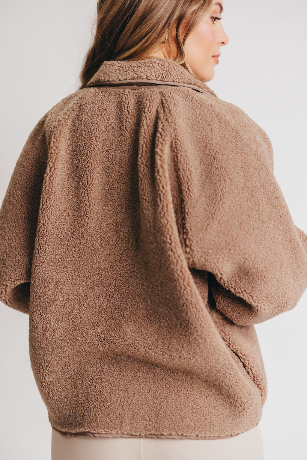 Leo Solid Snap Button Fleece Jacket in Mocha *Inclusive Sizing*