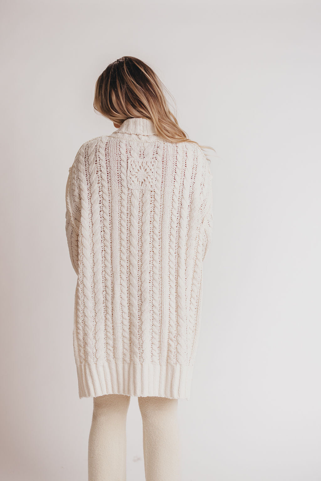 Back to December Shawl Collar Chenille Cardigan in Powder Cream