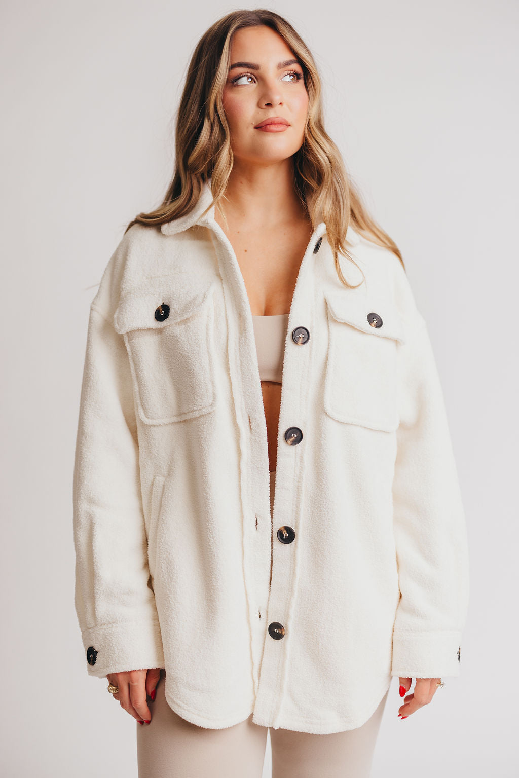 Premium Worth Collective Teddy Shacket in Cream
