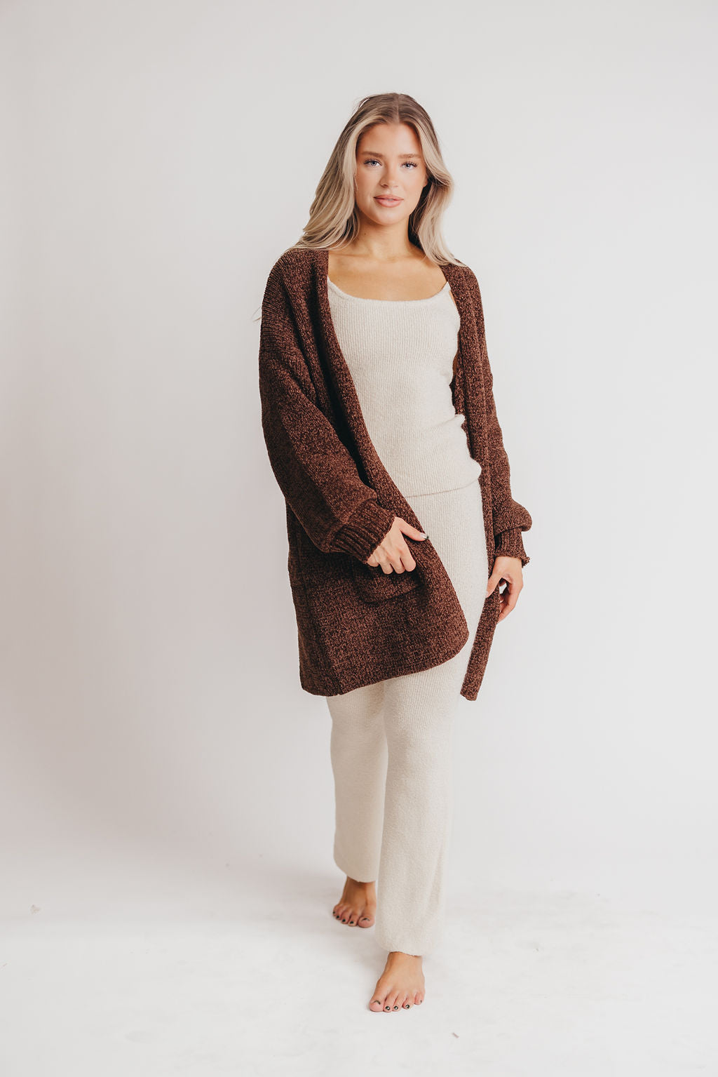 Remington Open Front Knit Cardigan in Dark Chocolate