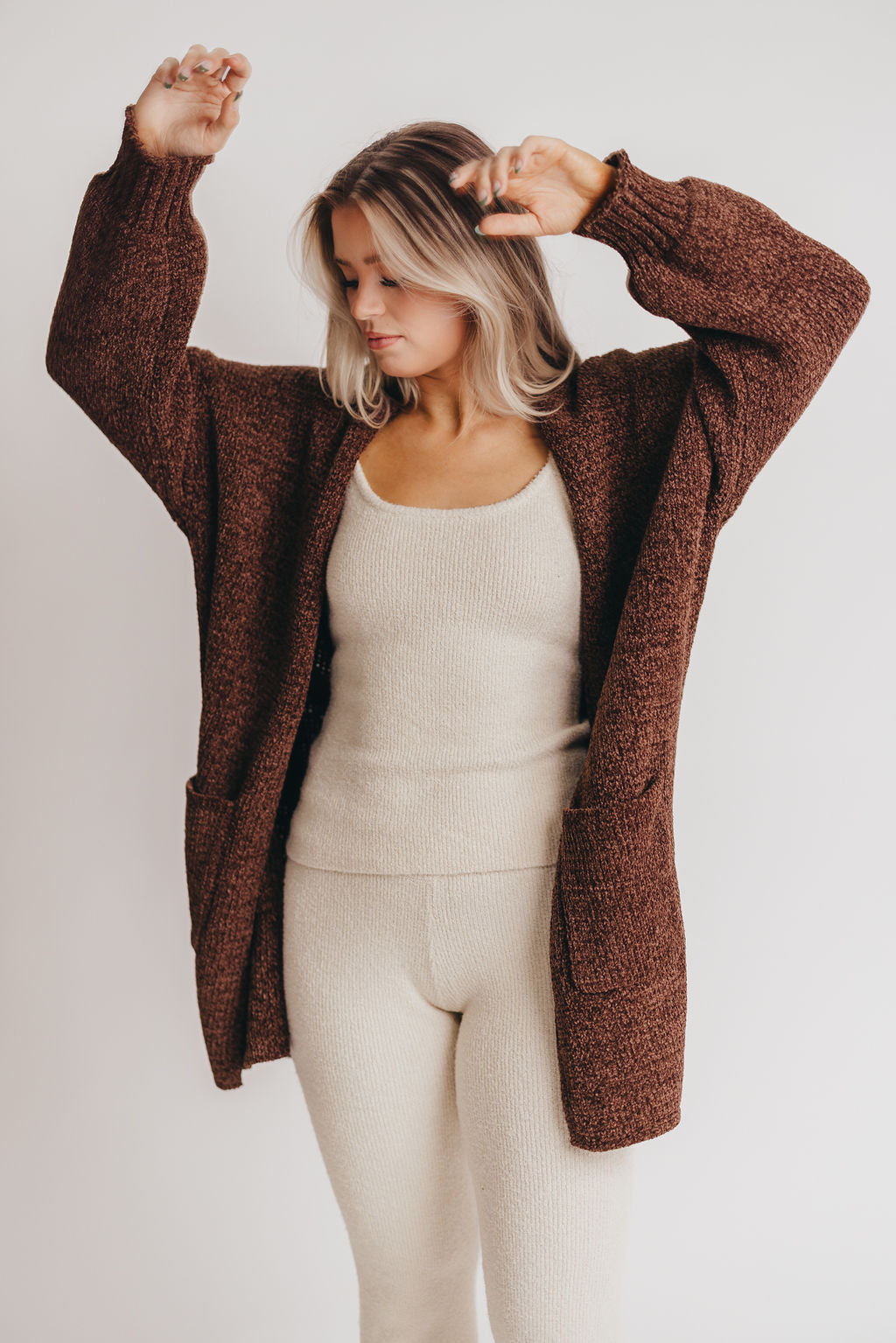 Remington Open Front Knit Cardigan in Dark Chocolate