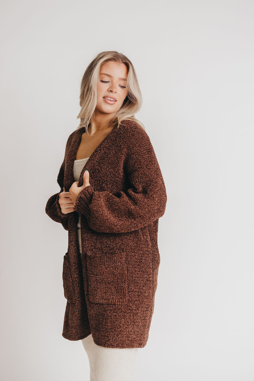 Remington Open Front Knit Cardigan in Dark Chocolate