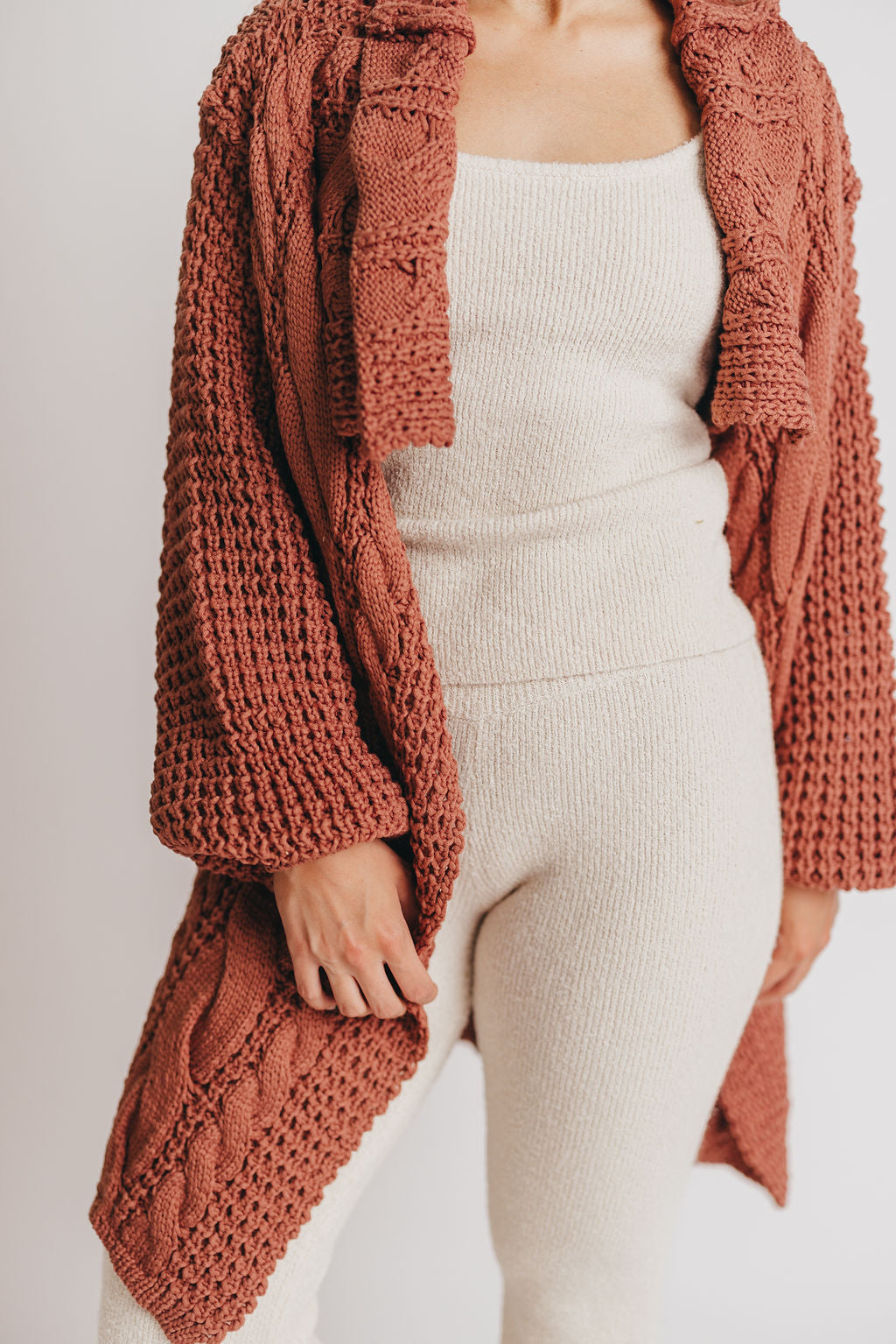 Delanie Open Front Shawl Collar Cardigan in Dusty Cedar