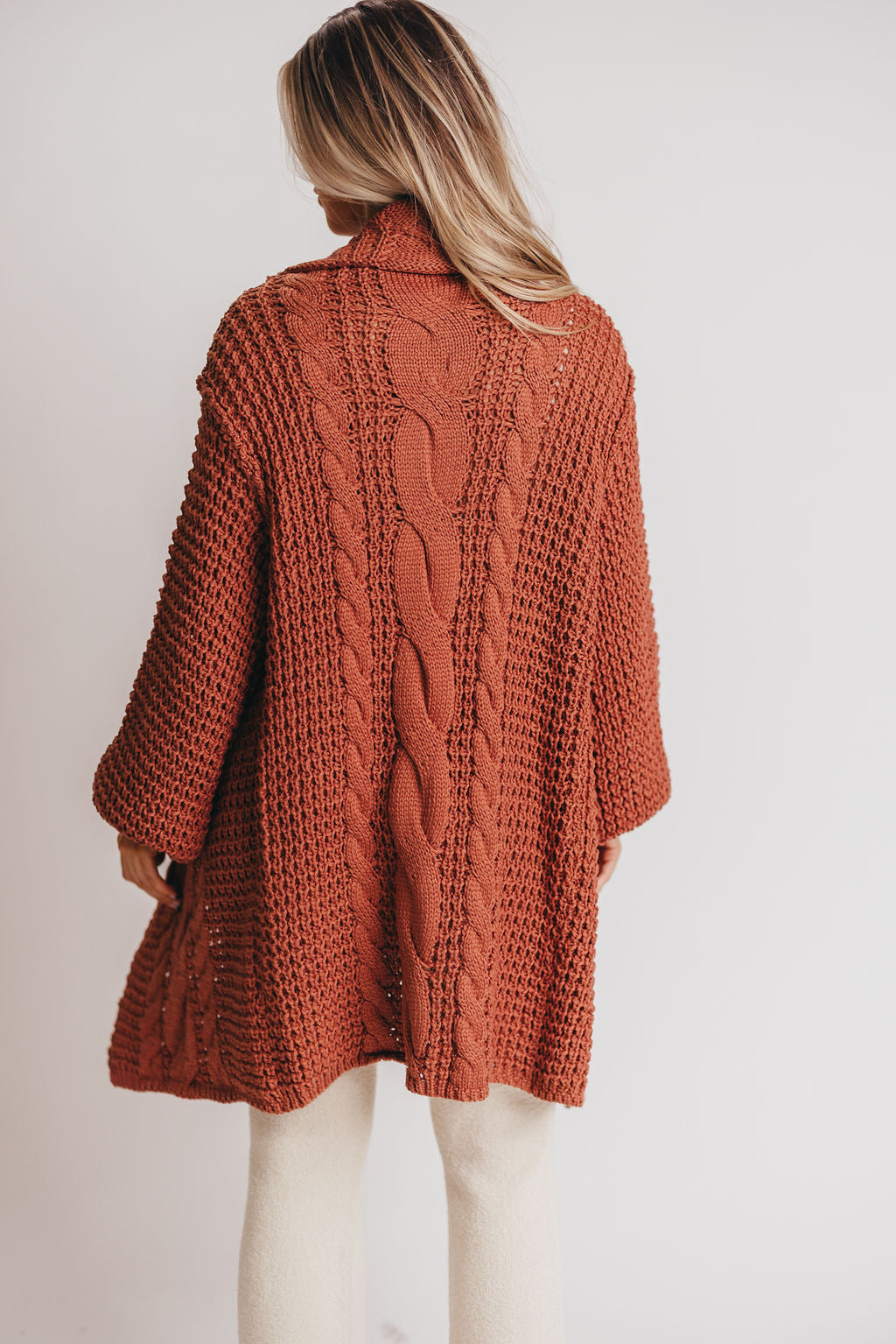 Delanie Open Front Shawl Collar Cardigan in Dusty Cedar