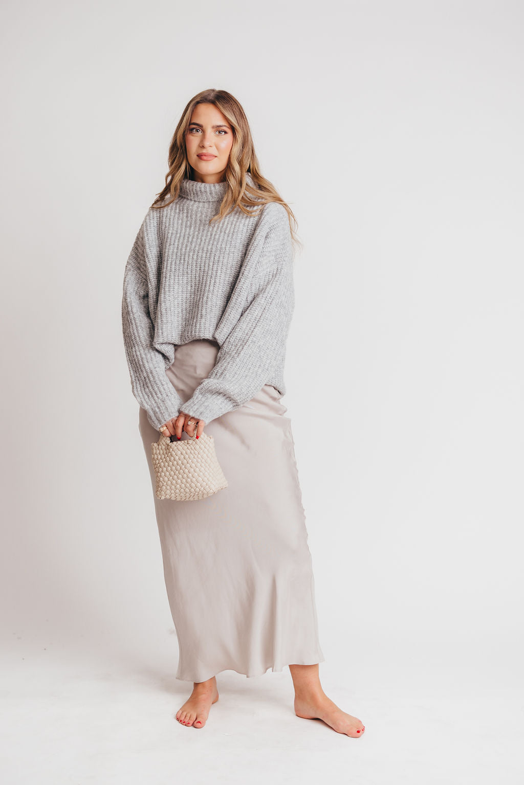 90s Bias Maxi Skirt in Silver