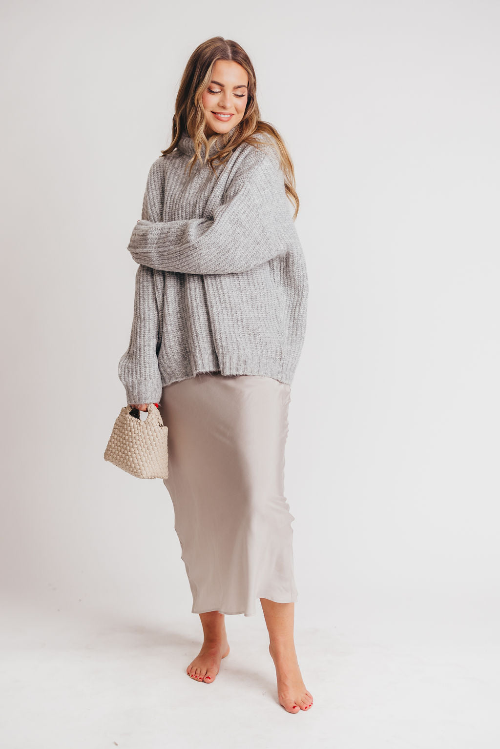 Wild Hearts Oversized Chunky Sweater in Heather Grey