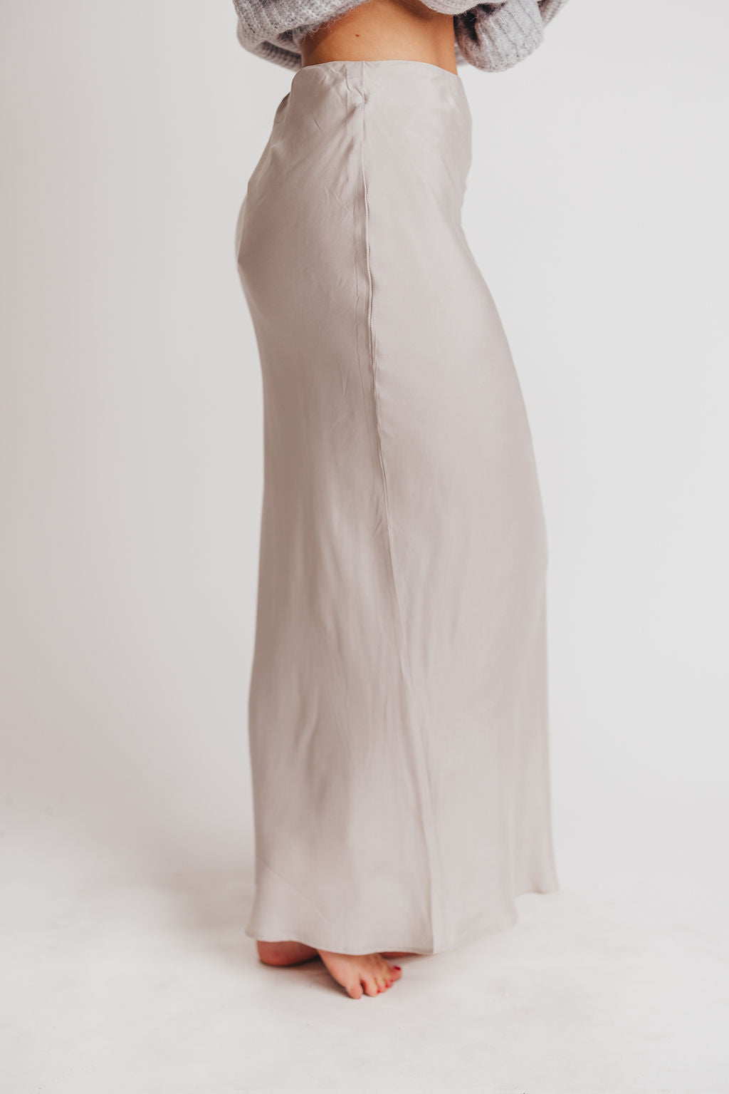 90s Bias Maxi Skirt in Silver