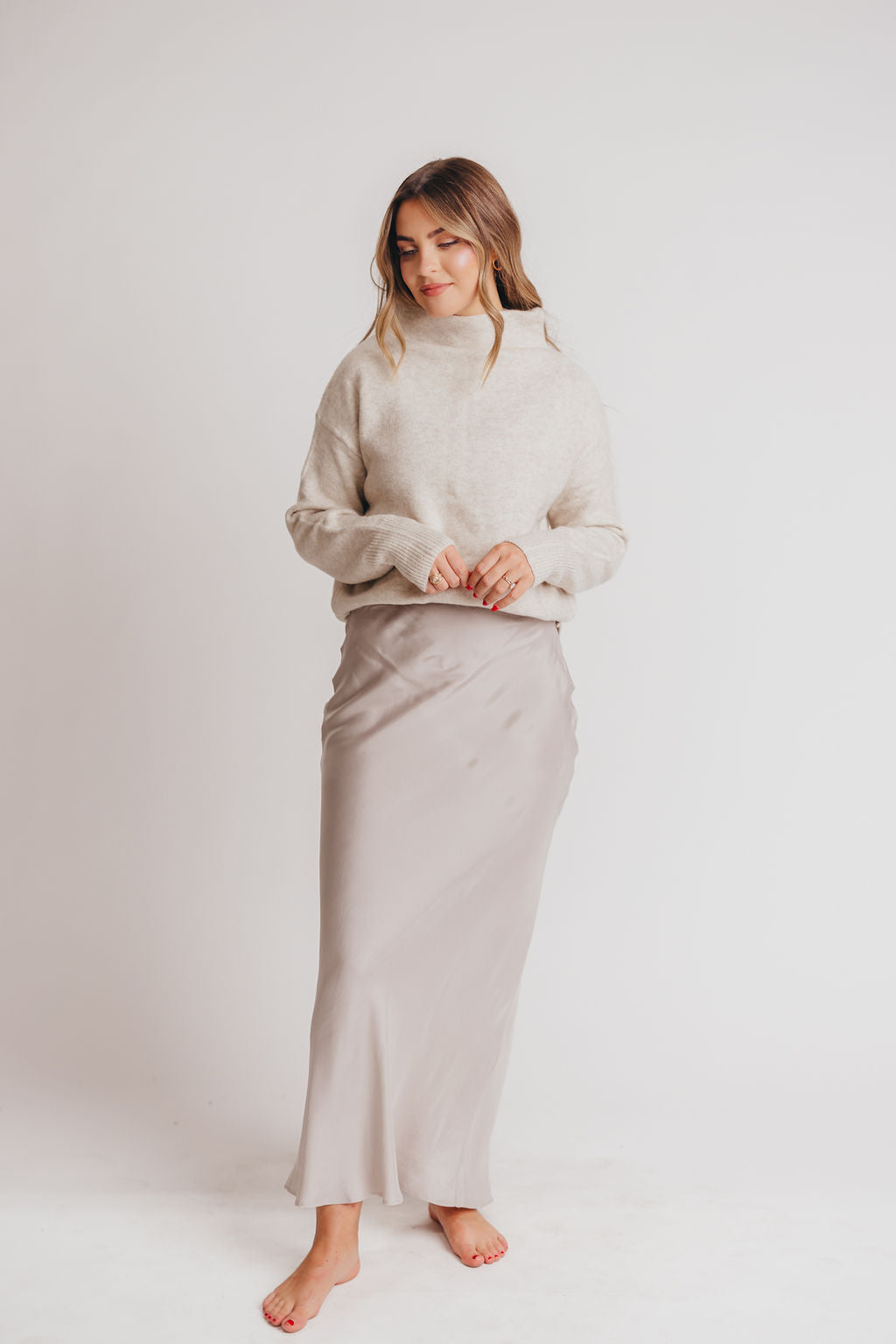 90s Bias Maxi Skirt in Silver