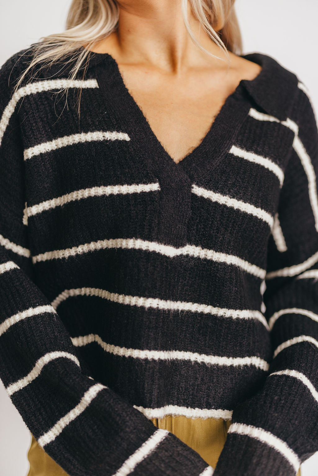 Holden Striped Collar Sweater in Black/Ivory