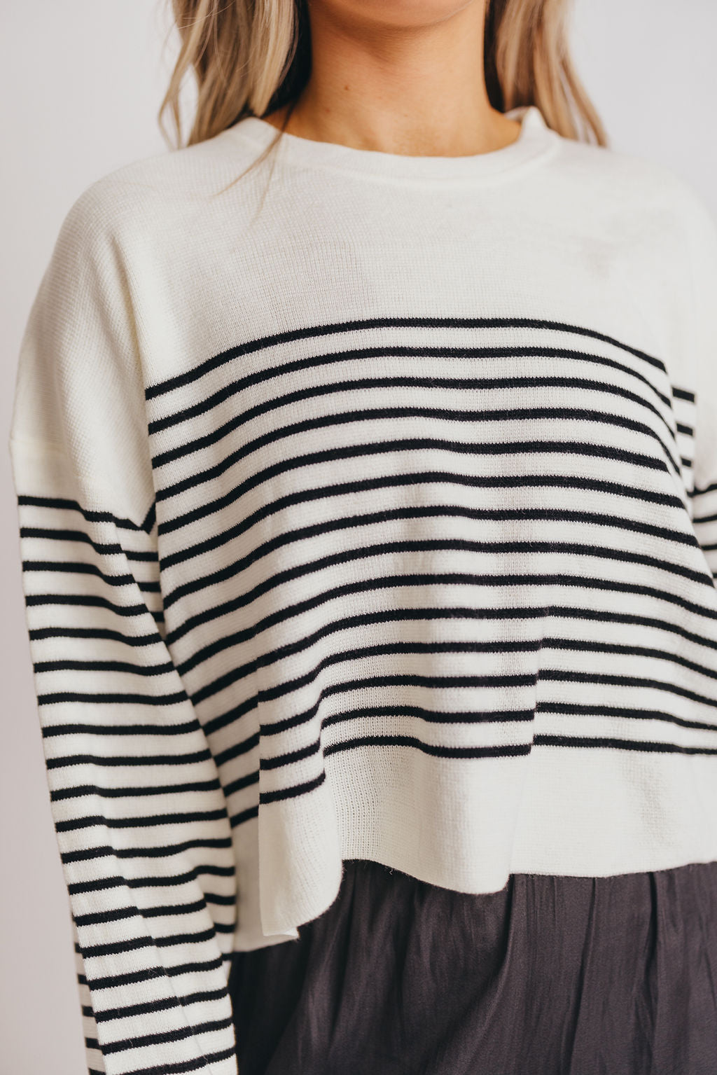 Oliver Bell Sleeve Knitted Top in White/Black Stripes