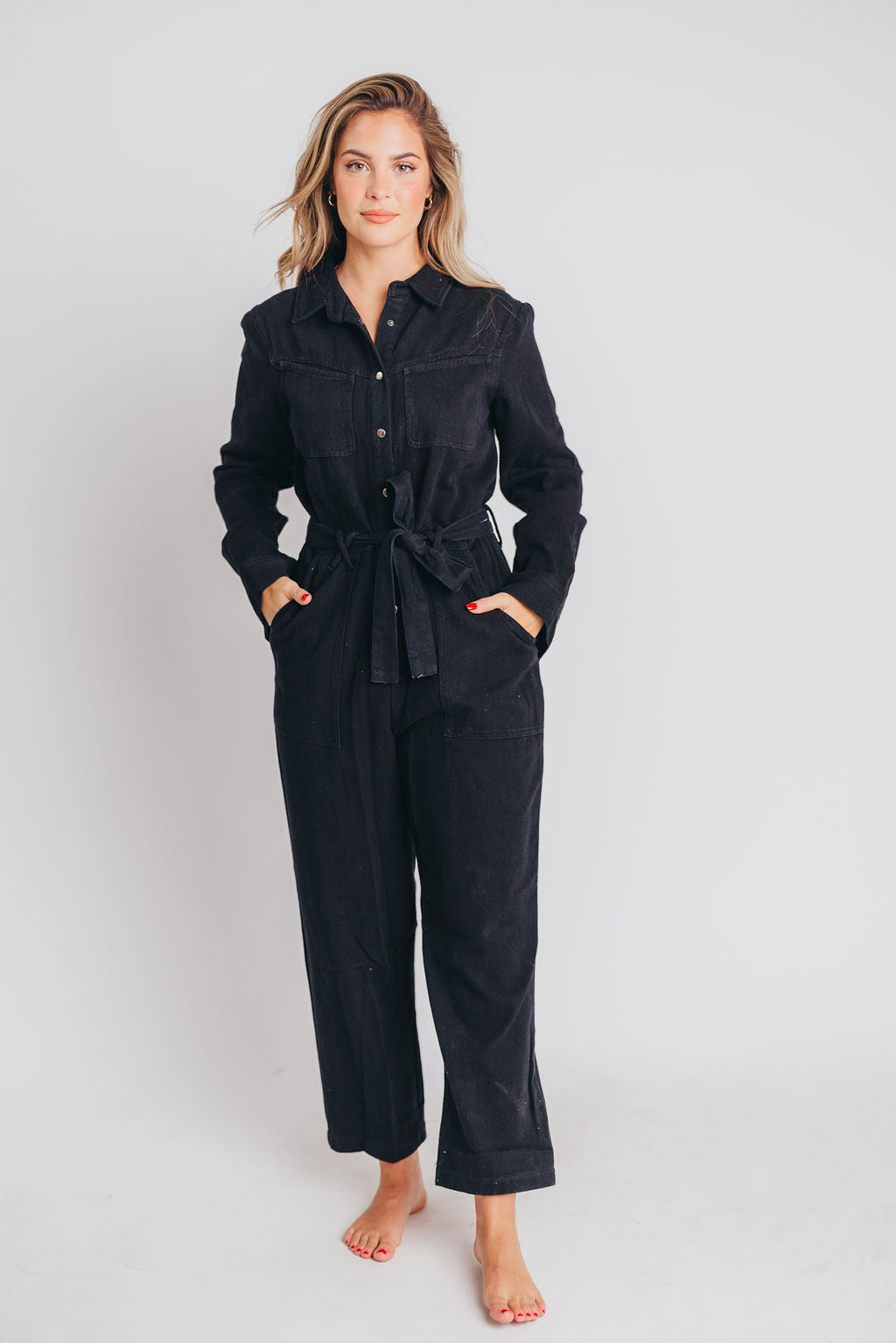 Gigi Cotton Twill Utility Jumpsuit in Black - Nursing Friendly - INCLUSIVE SIZING
