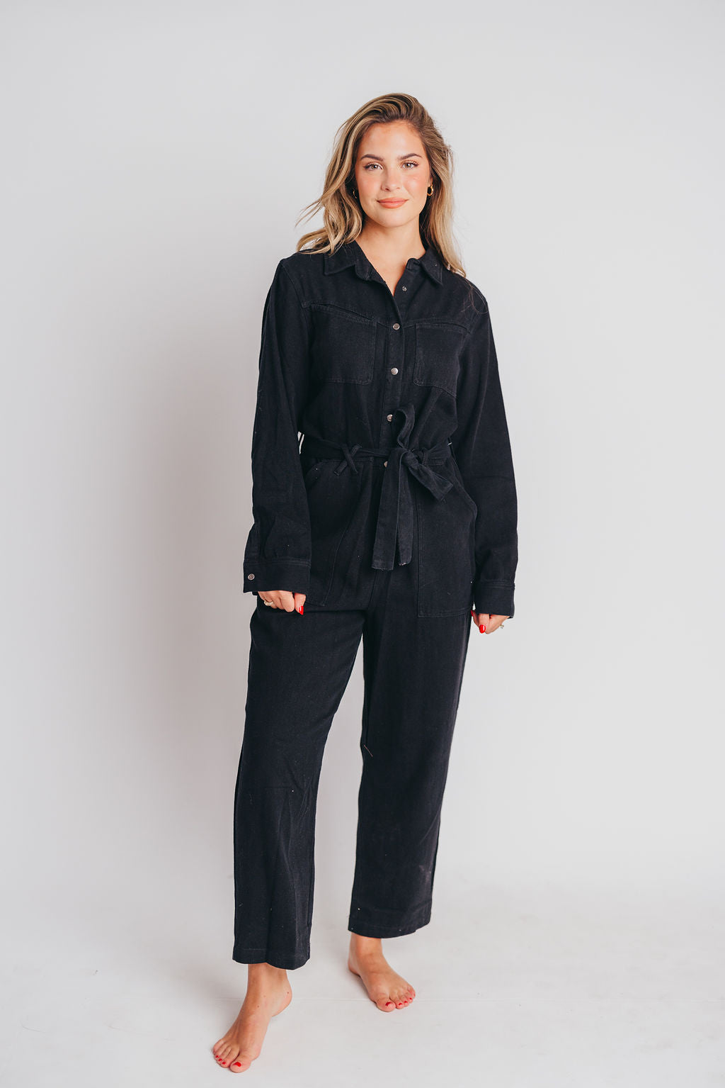Gigi Cotton Twill Utility Jumpsuit in Black - Nursing Friendly - INCLUSIVE SIZING