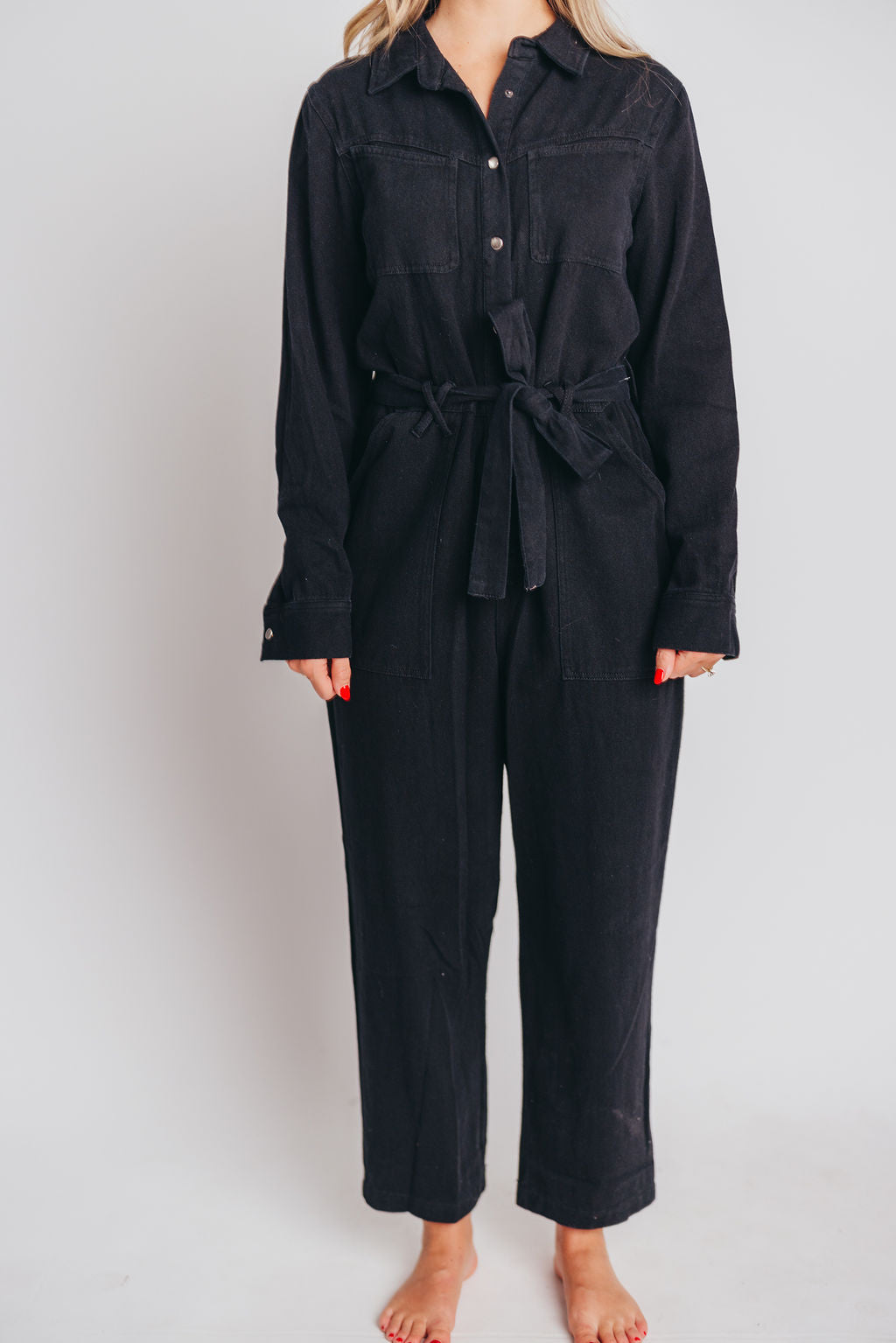 Gigi Cotton Twill Utility Jumpsuit in Black - Nursing Friendly - INCLUSIVE SIZING