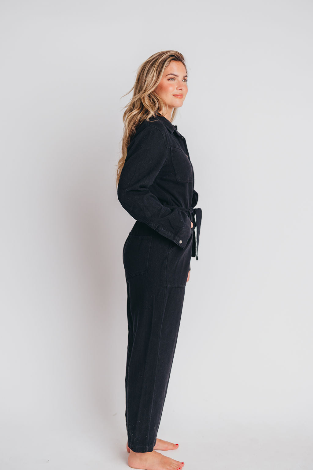 Gigi Cotton Twill Utility Jumpsuit in Black - Nursing Friendly - INCLUSIVE SIZING