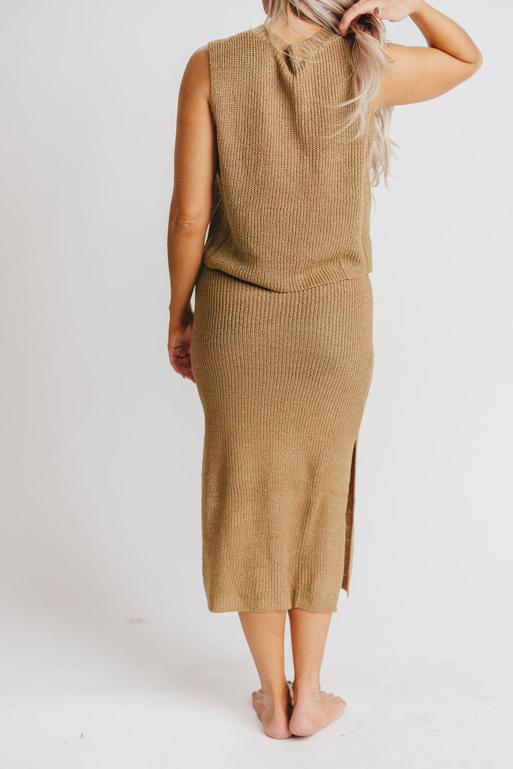 Hits Different Knitted Vest and Midi Skirt Set in Golden Kiwi