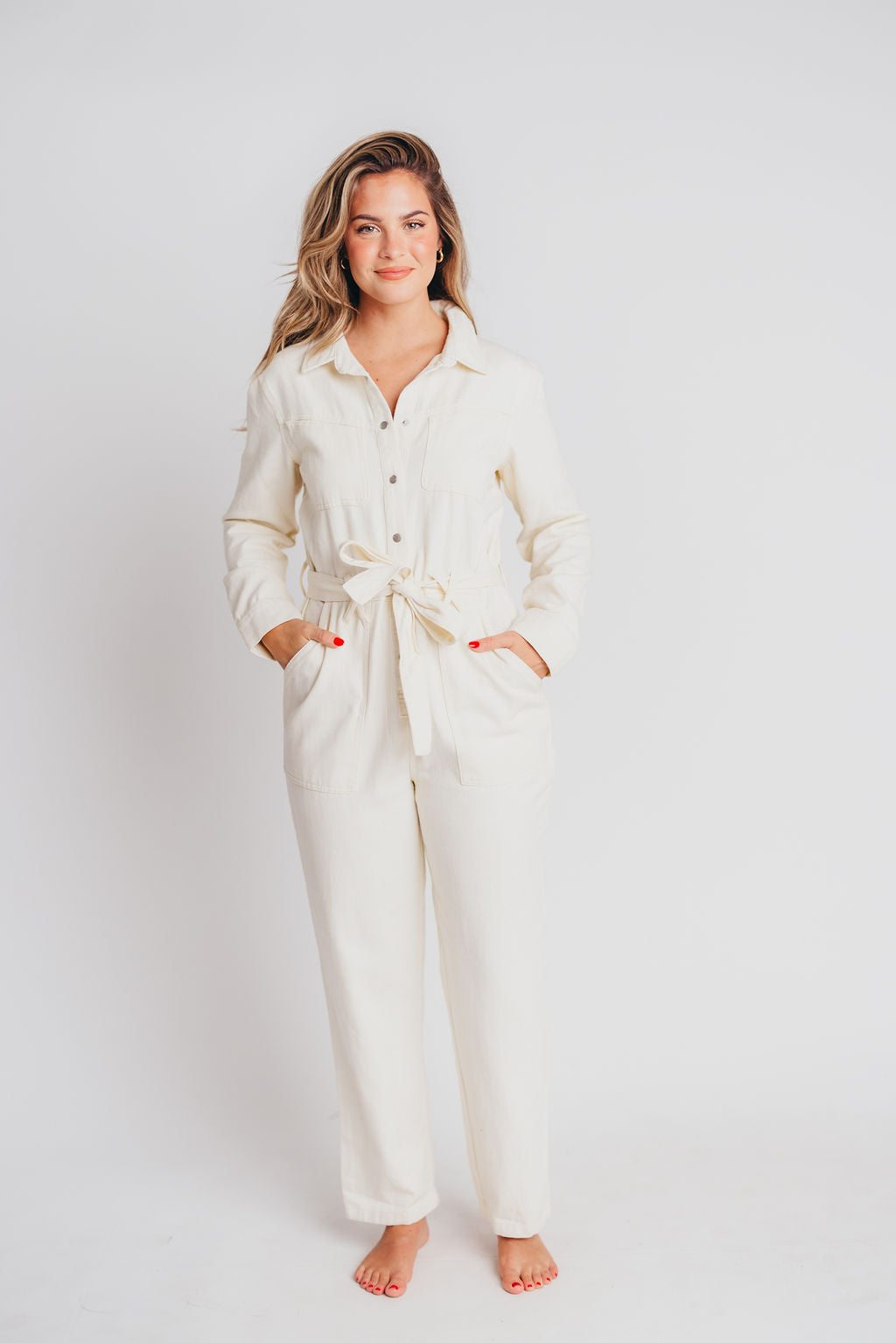 Gigi Cotton Twill Utility Jumpsuit in Vanilla - Nursing Friendly - INCLUSIVE SIZING