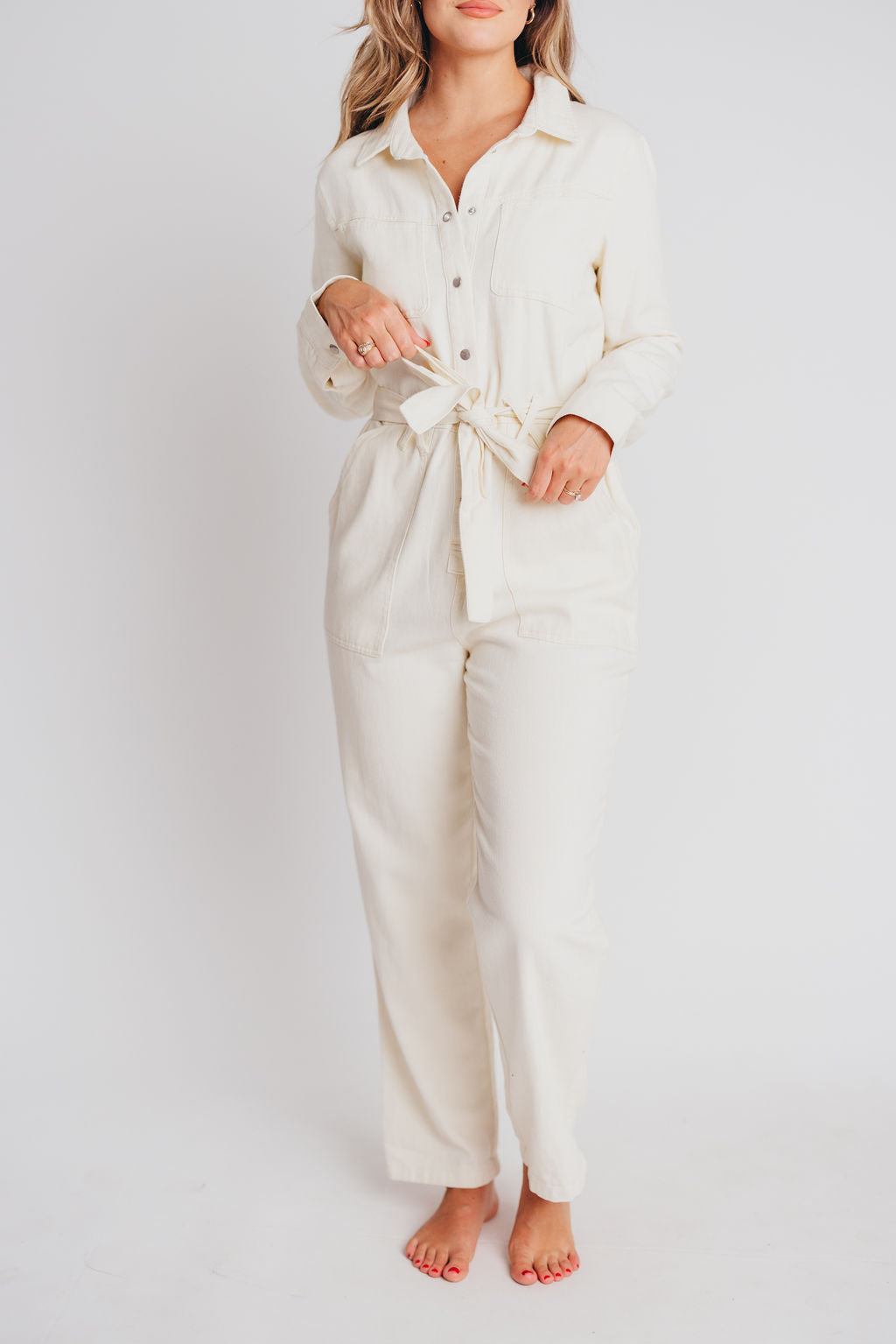 Gigi Cotton Twill Utility Jumpsuit in Vanilla - Nursing Friendly - INCLUSIVE SIZING