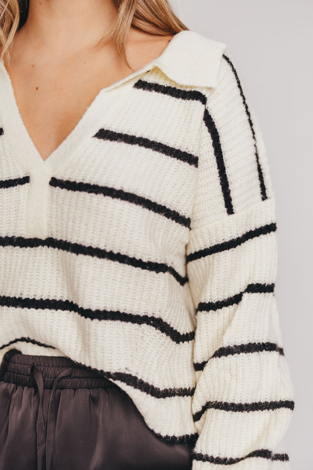 Holden Striped Collar Sweater in Ivory/Black