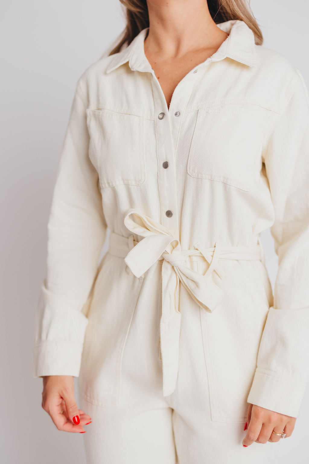 Gigi Cotton Twill Utility Jumpsuit in Vanilla - Nursing Friendly - INCLUSIVE SIZING