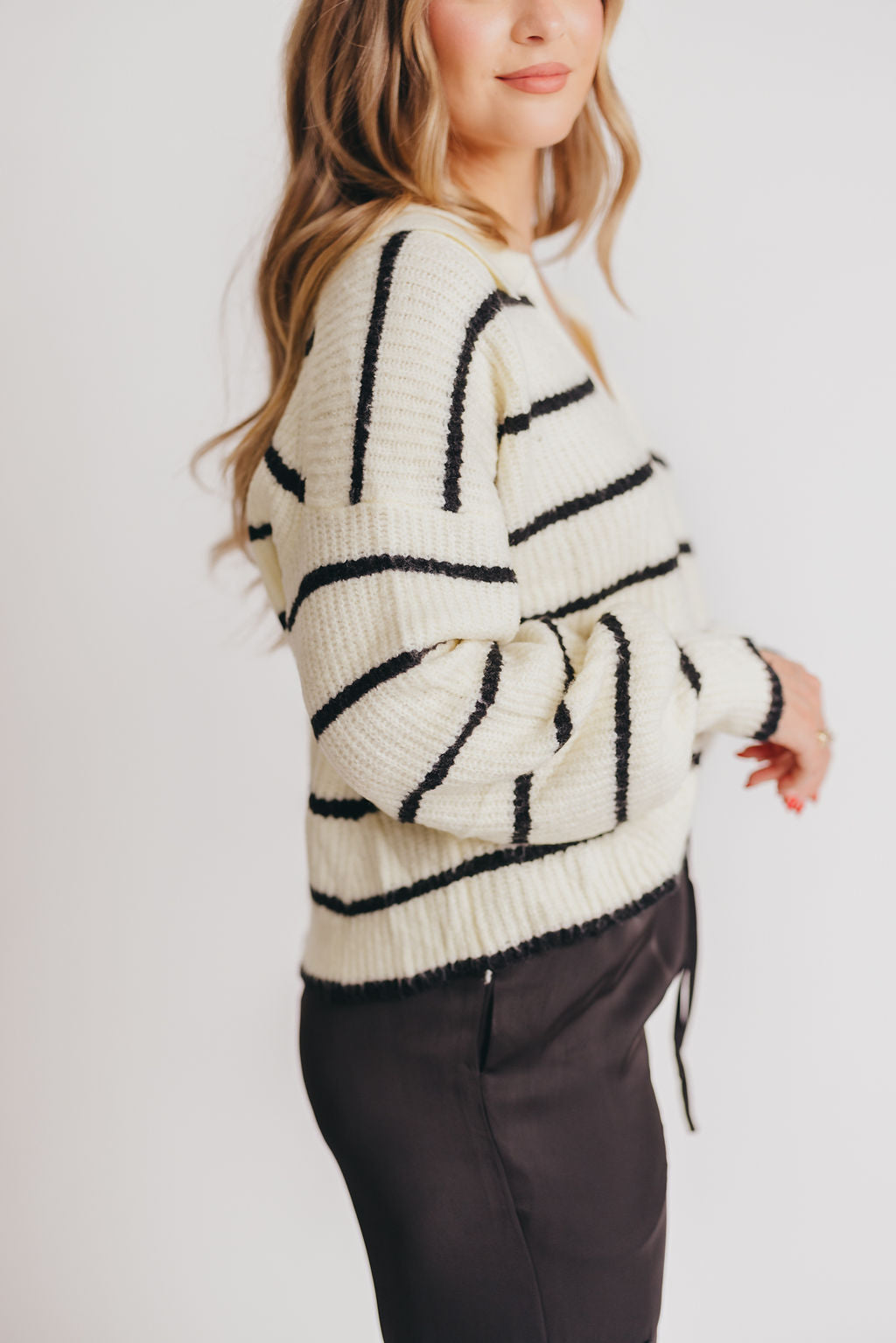 Holden Striped Collar Sweater in Ivory/Black