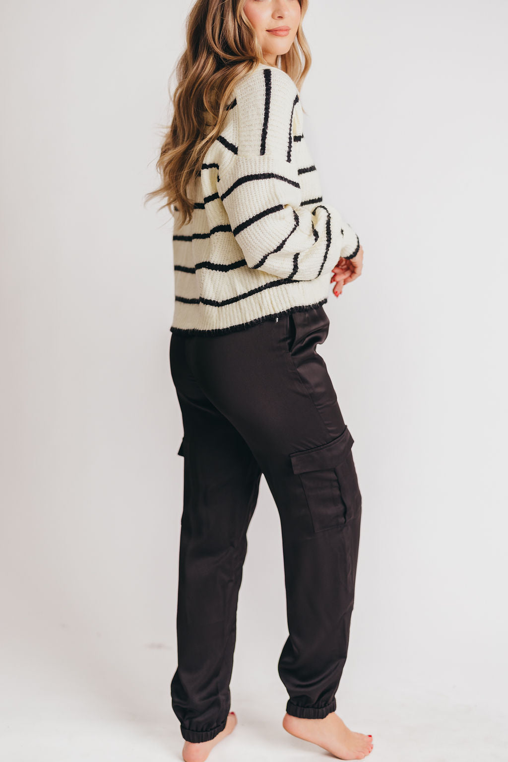 Brooklyn Satin Cargo Jogger in Black