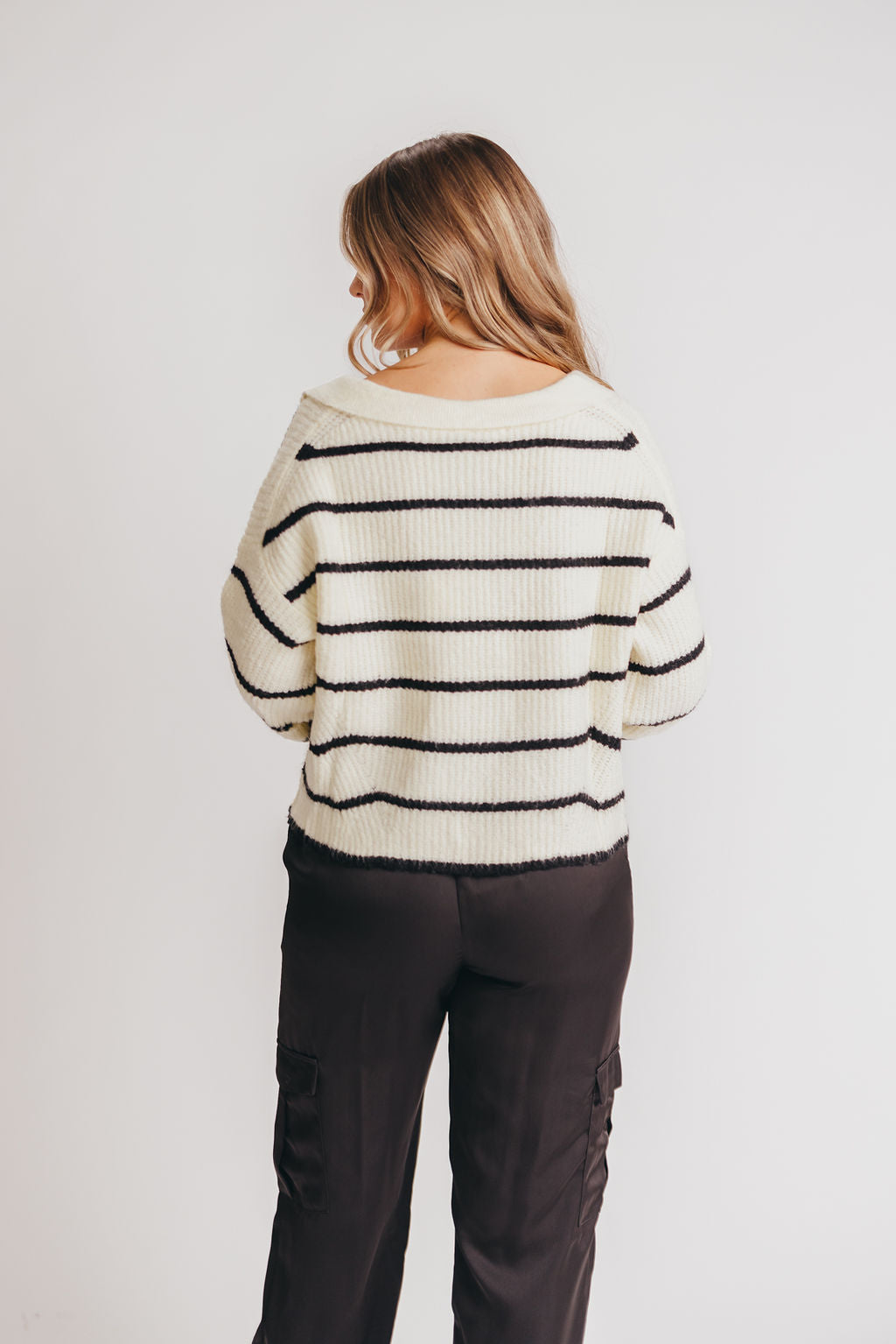 Holden Striped Collar Sweater in Ivory/Black