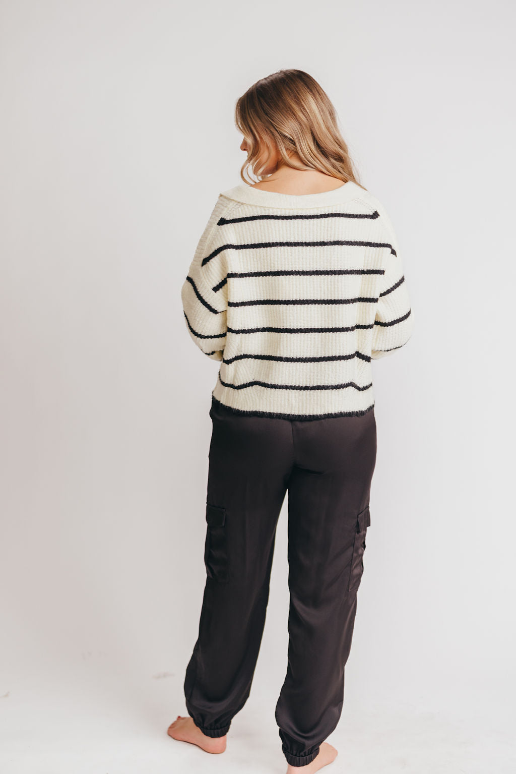 Brooklyn Satin Cargo Jogger in Black