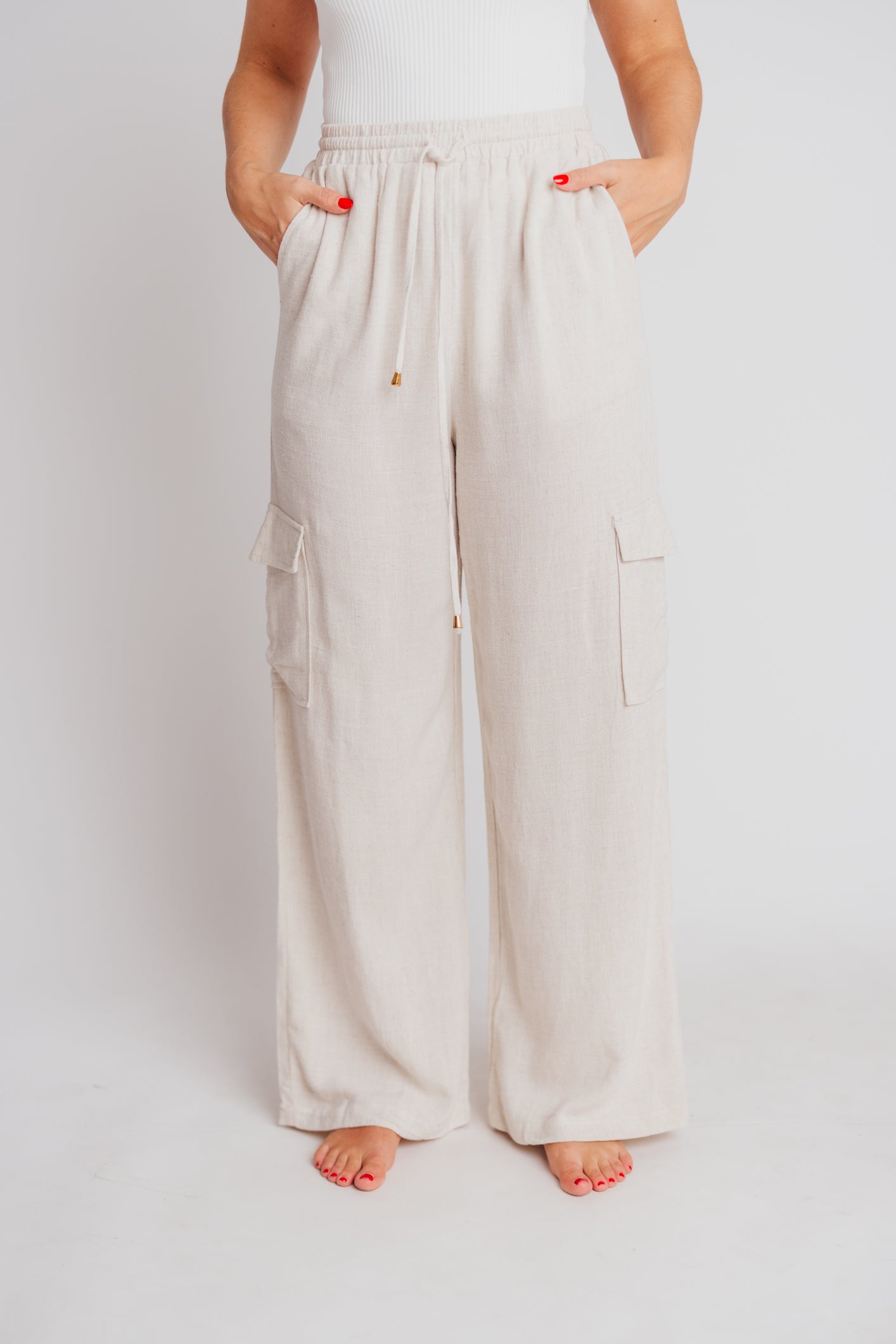 Flynn Linen Blend Wide Leg Cargo Pant in Natural