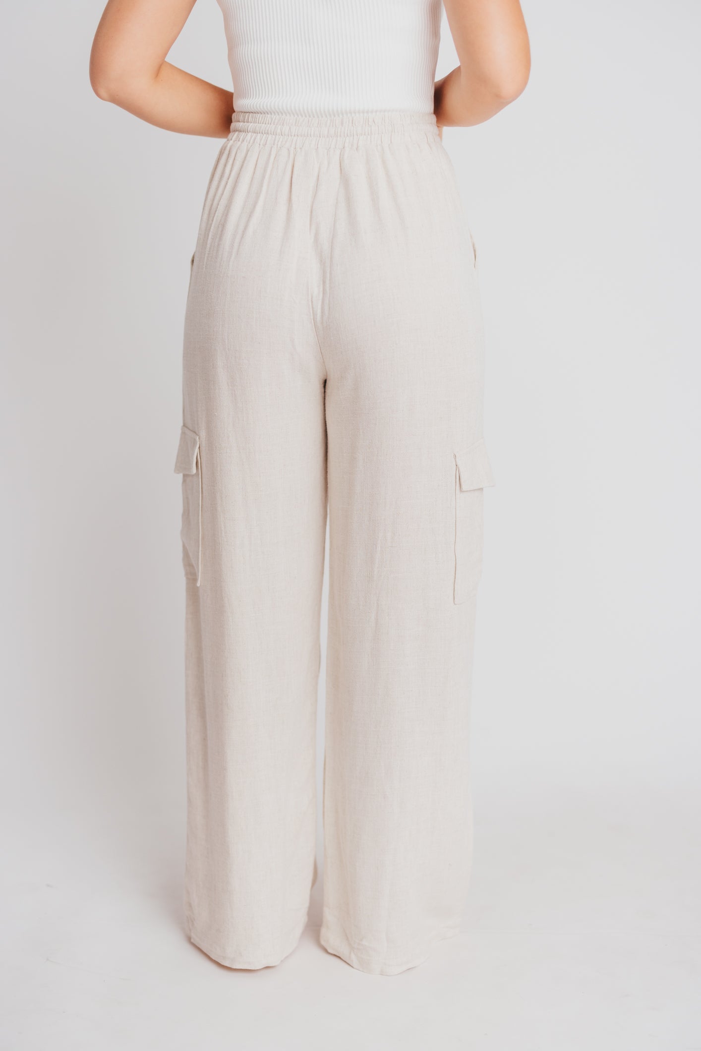 Flynn Linen Blend Wide Leg Cargo Pant in Natural