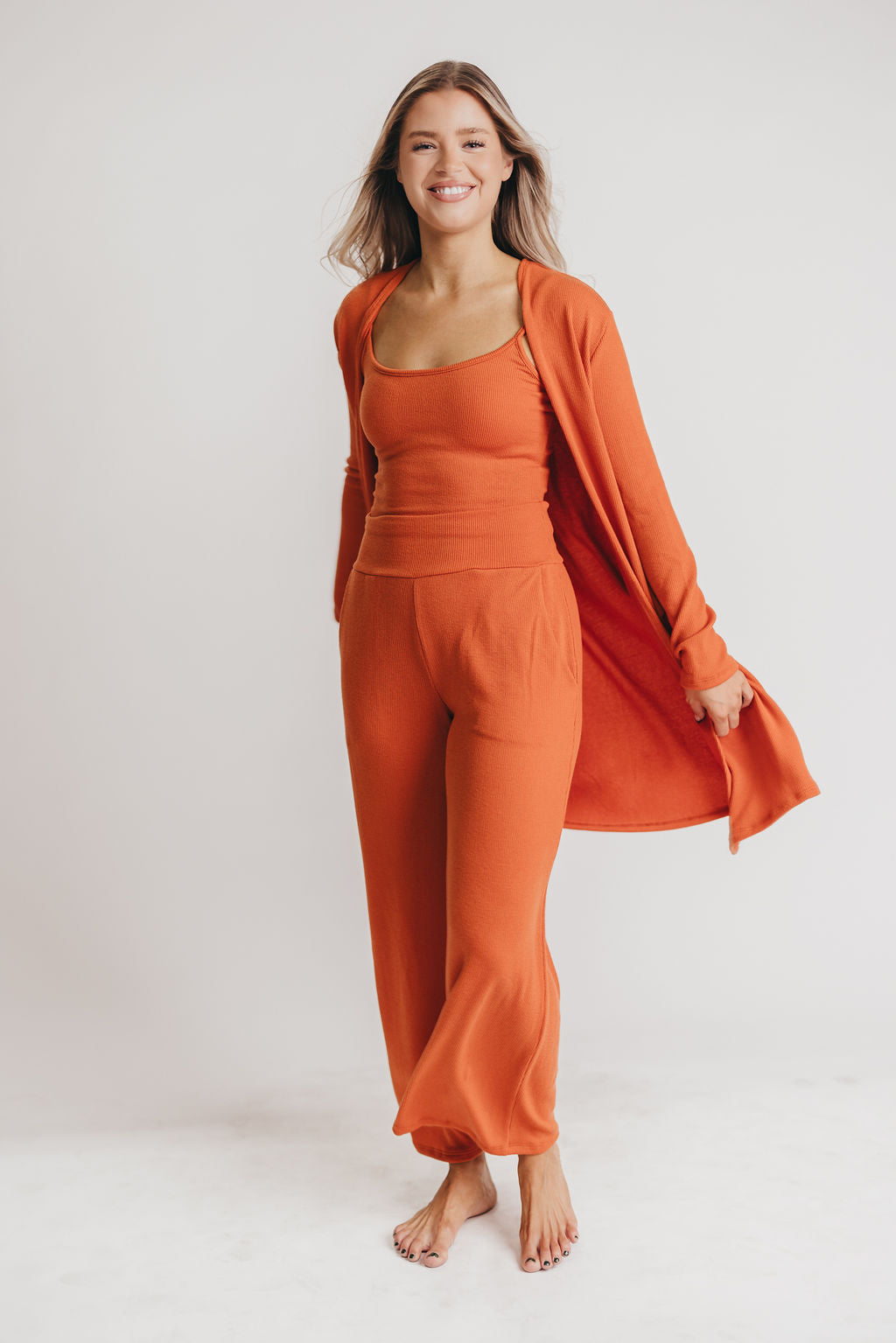 Betsy Ribbed Cardigan in Rust