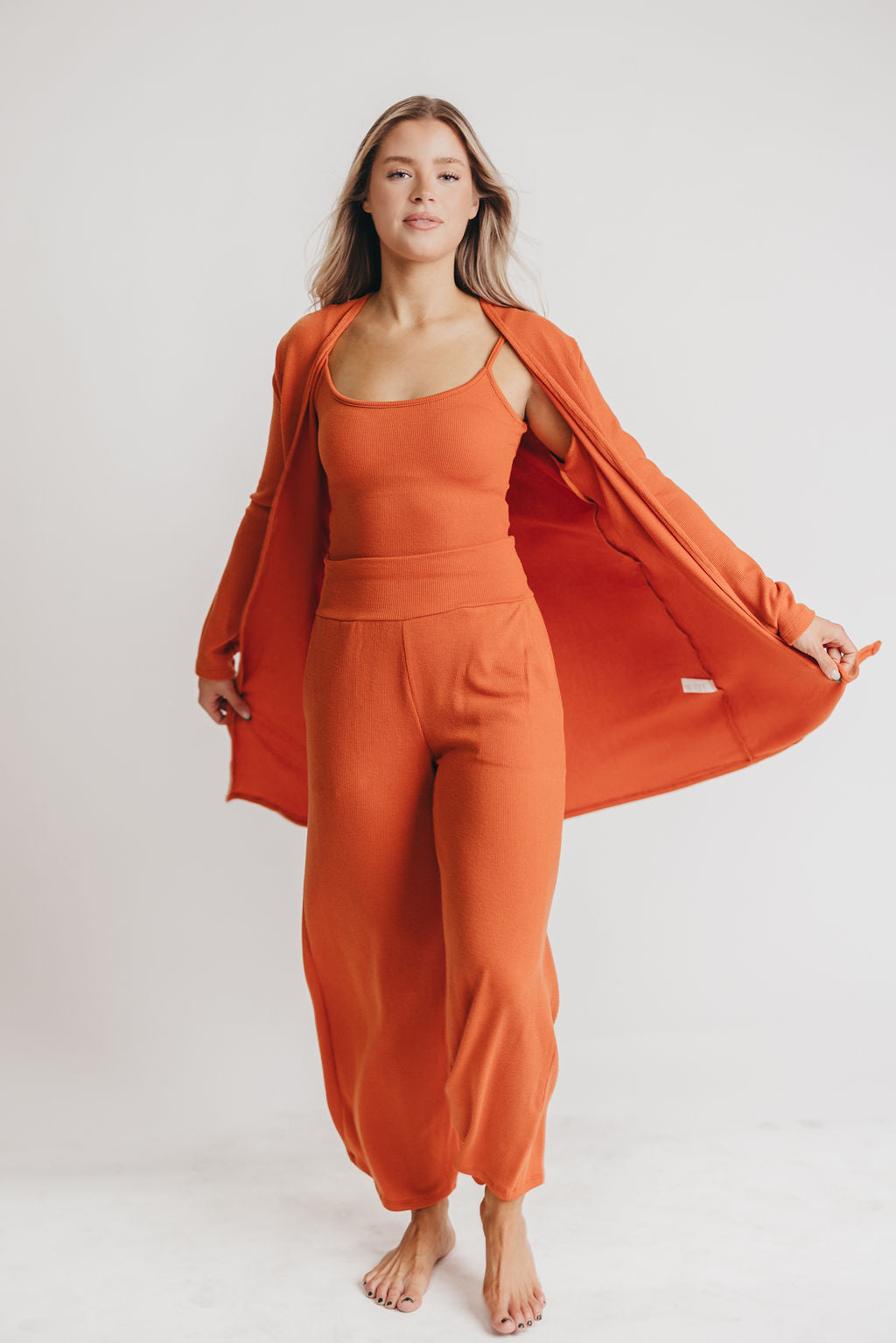 Birdie Ribbed Tank and Wide Leg Pant Set in Rust