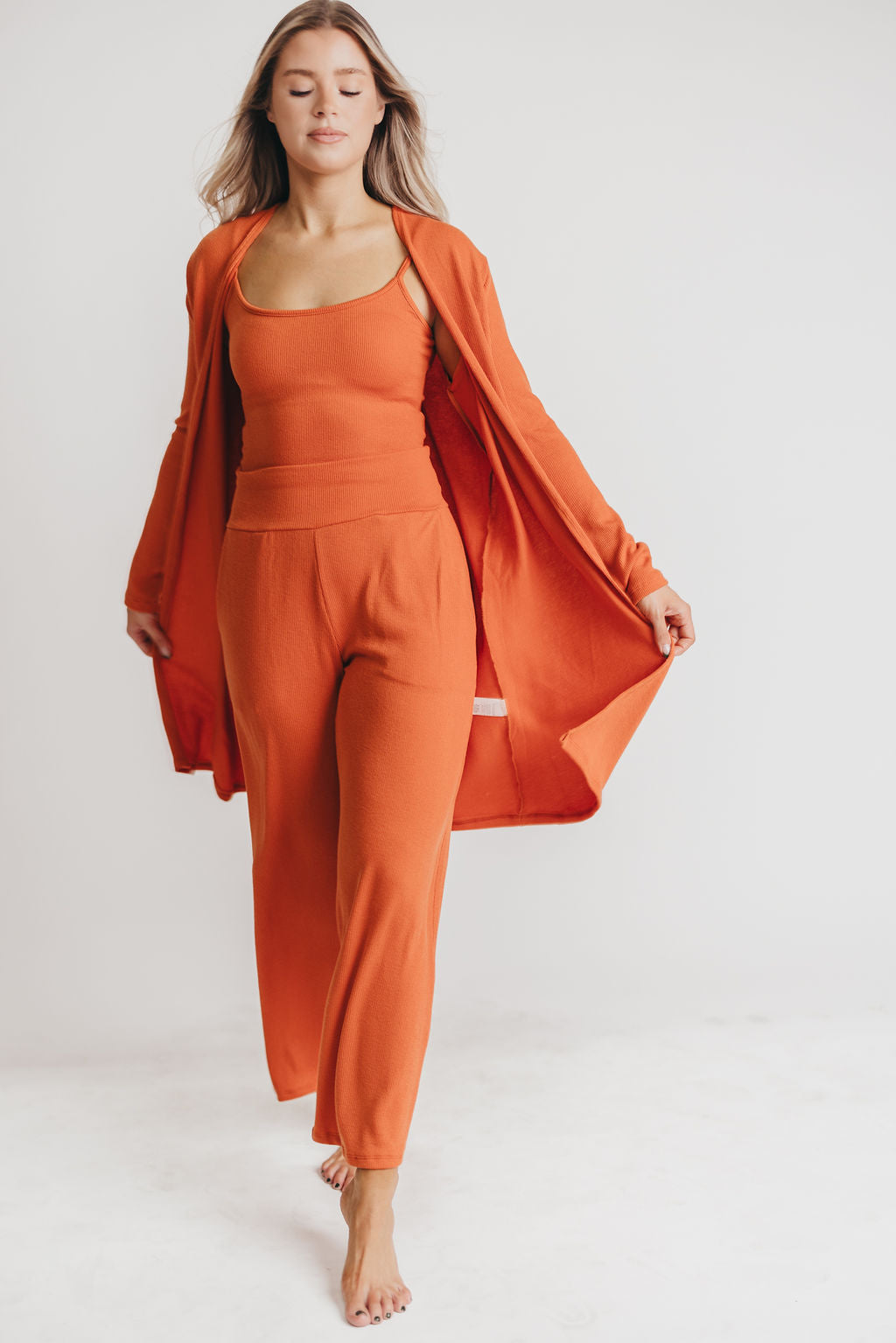 Birdie Ribbed Tank and Wide Leg Pant Set in Rust