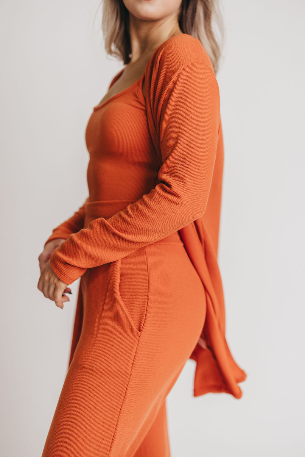 Betsy Ribbed Cardigan in Rust