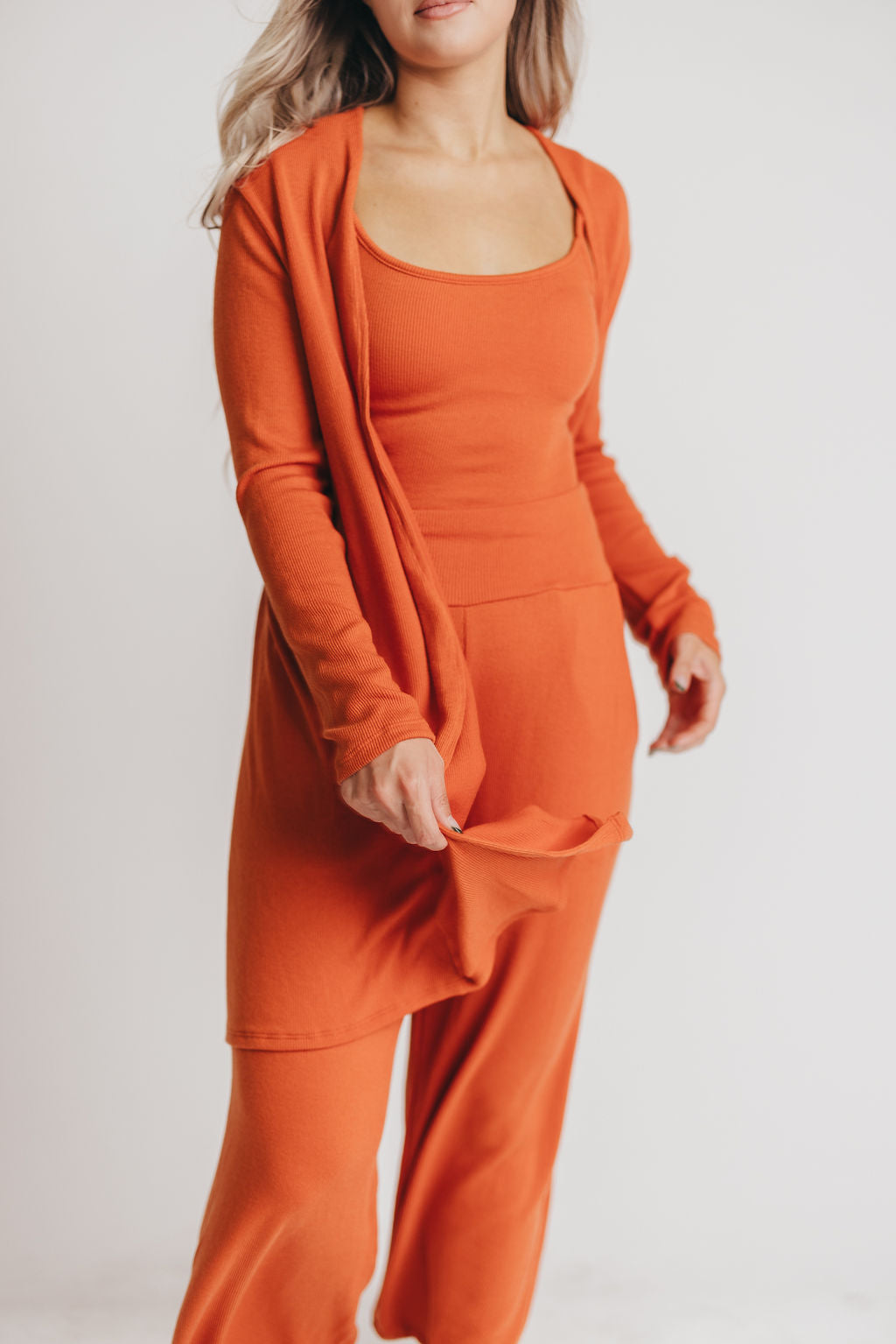 Betsy Ribbed Cardigan in Rust