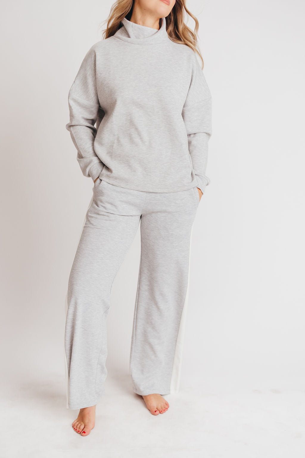Eliot Scuba Modal Side Stripe Wide Leg Pants in Grey