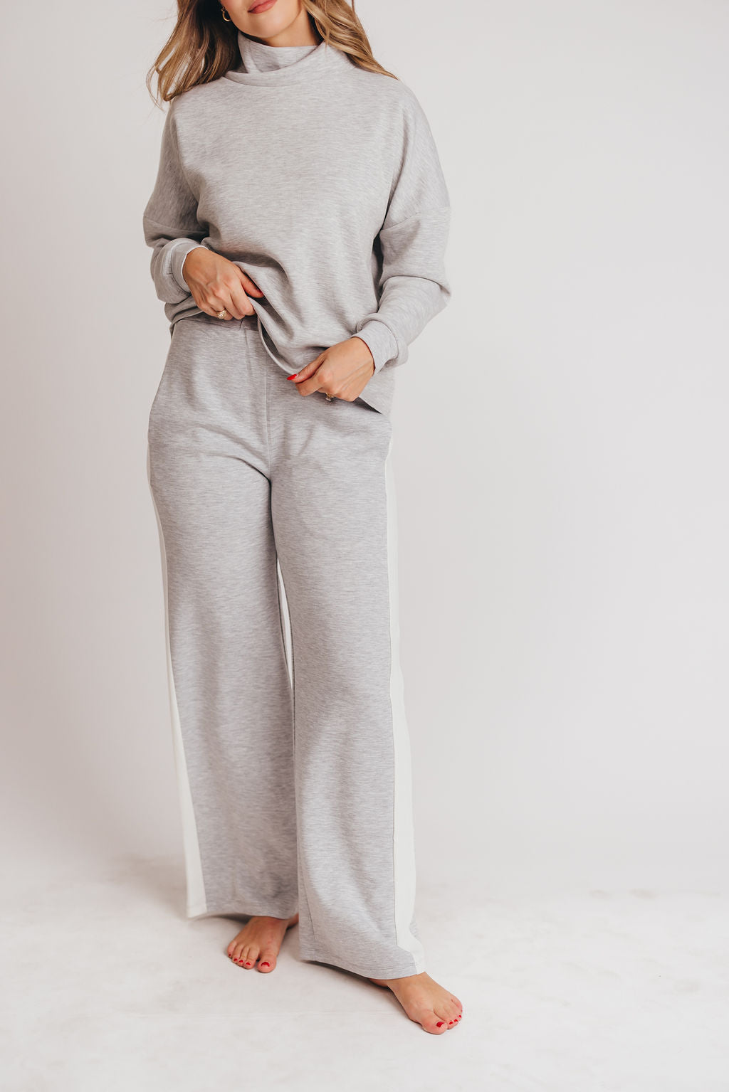 Eliot Scuba Modal Side Stripe Wide Leg Pants in Grey