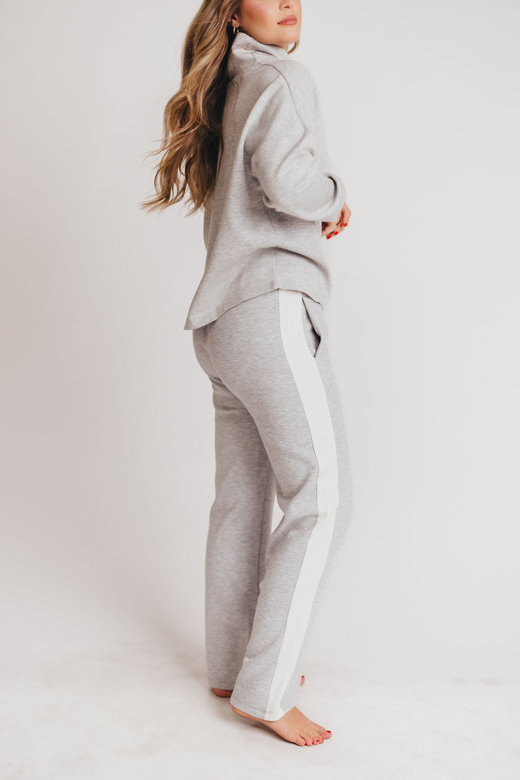 Eliot Scuba Modal Side Stripe Wide Leg Pants in Grey