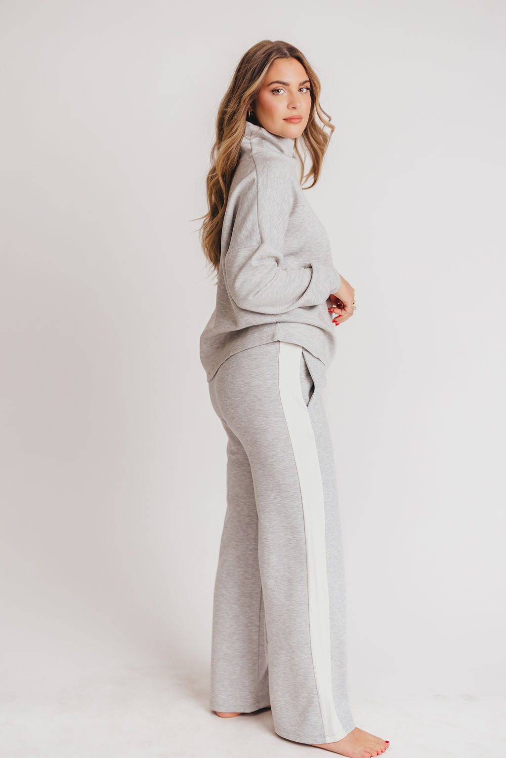 Eliot Scuba Modal Side Stripe Wide Leg Pants in Grey