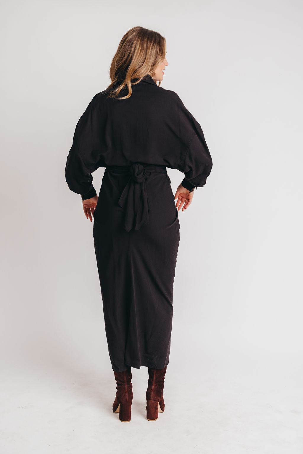 Indie Tencel Button-Up Shirt Dress in Black - Nursing Friendly