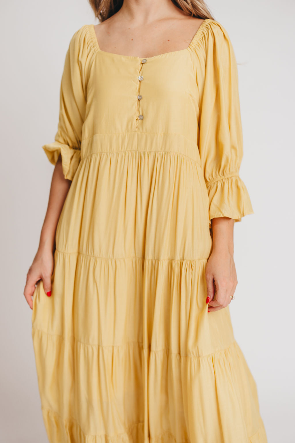Enya Button Front Maxi Dress in Mustard - Maternity and Nursing Friendly