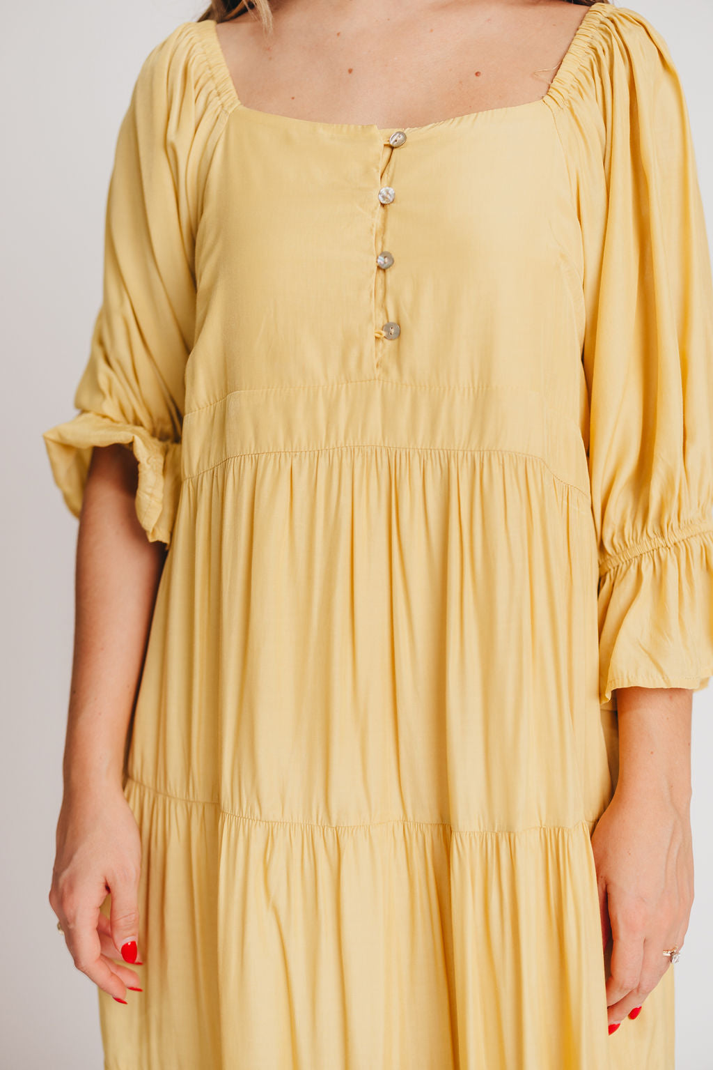 Enya Button Front Maxi Dress in Mustard - Maternity and Nursing Friendly