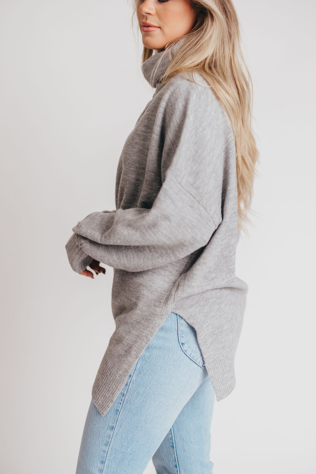 Deco Exposed Seam Turtleneck Sweater in Heather Grey
